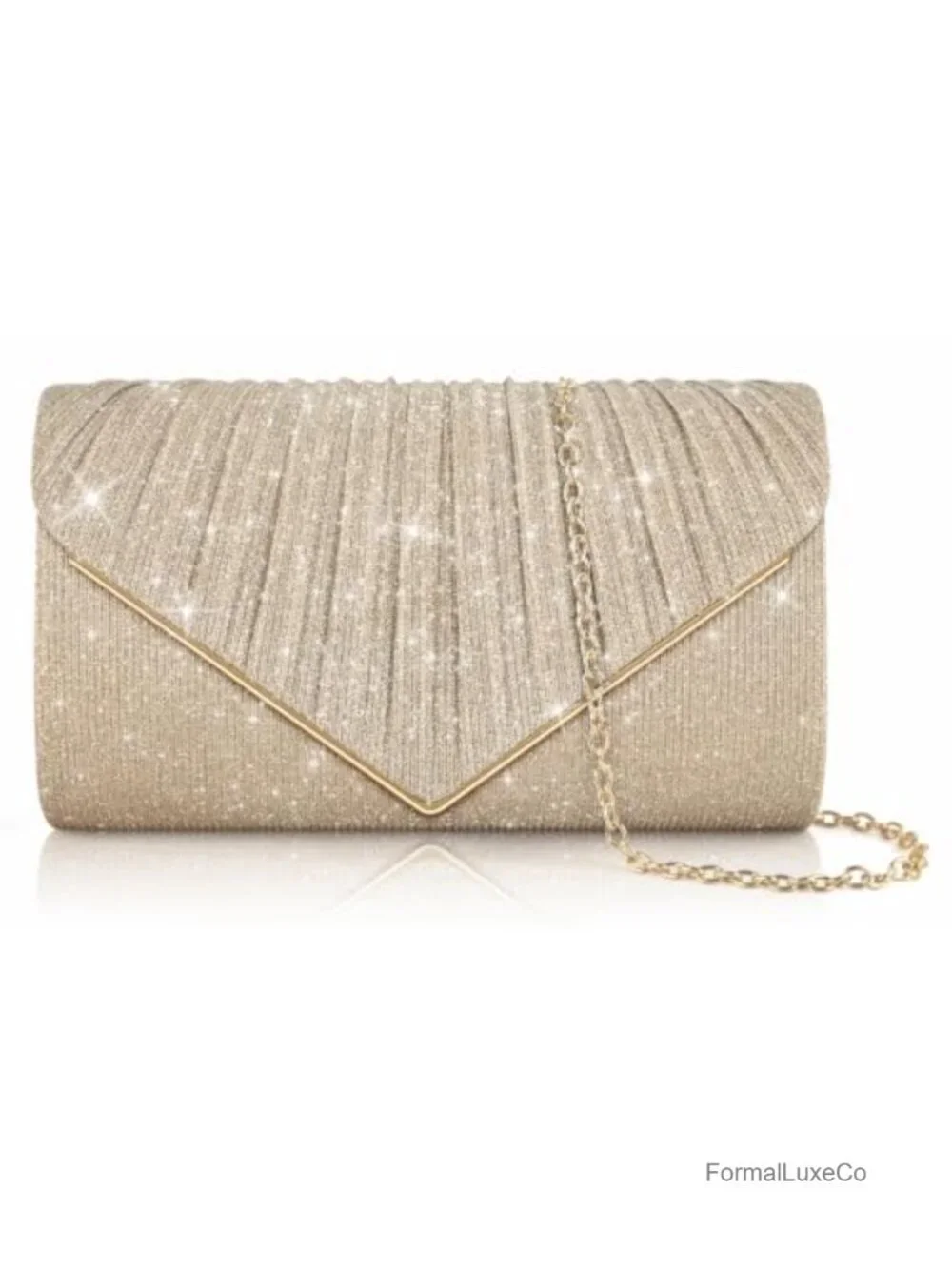 Shiny Glitter Clutch Purse with Detachable Chain, Evening Bag for Weddings Prom